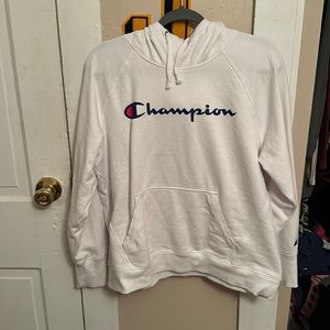 white, champion hoodie